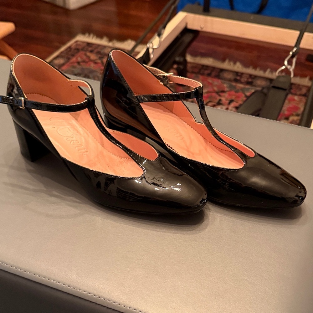 J. Crew Black Patent Leather T-Strap Heels